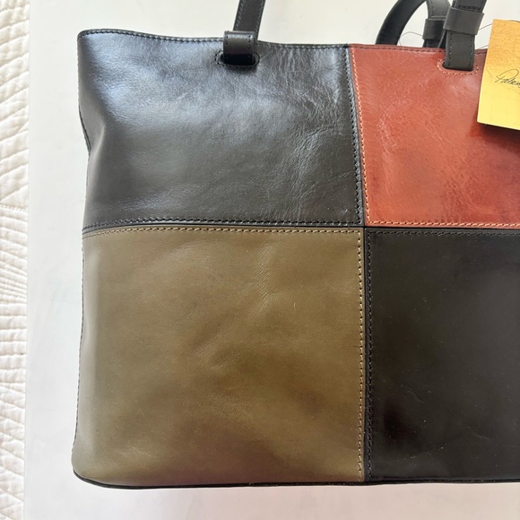 Patricia Nash British Vintage Braden Tote Bag Black Olive Colorblock Leather NEW - Picture 3 of 14
